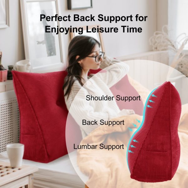Buttoned Wedge Pillow Cushion Corduroy Fabric Red - Image 4