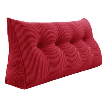 Buttoned Wedge Pillow Cushion Corduroy Fabric Red