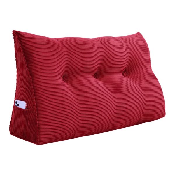 Buttoned Wedge Pillow Cushion Corduroy Fabric Red - Image 14