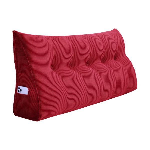 Buttoned Wedge Pillow Cushion Corduroy Fabric Red - Image 15