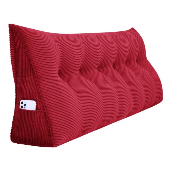 Buttoned Wedge Pillow Cushion Corduroy Fabric Red - Image 16