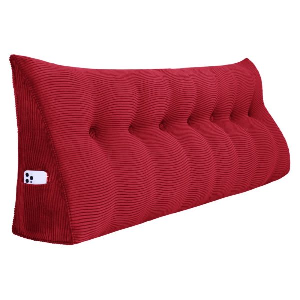 Buttoned Wedge Pillow Cushion Corduroy Fabric Red - Image 17