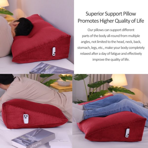 Buttoned Wedge Pillow Cushion Corduroy Fabric Red - Image 9