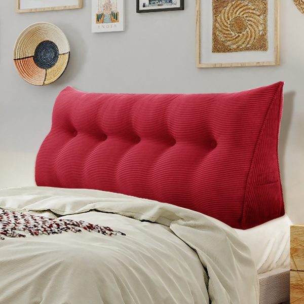 Buttoned Wedge Pillow Cushion Corduroy Fabric Red - Image 3