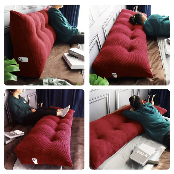 Buttoned Wedge Pillow Cushion Corduroy Fabric Red - Image 8