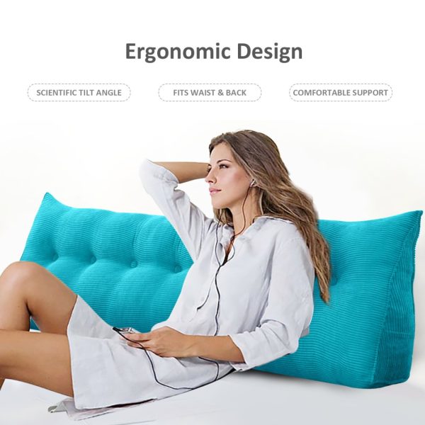 Buttoned Wedge Pillow Cushion Corduroy Fabric Sky Blue - Image 9