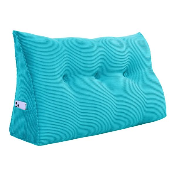 Buttoned Wedge Pillow Cushion Corduroy Fabric Sky Blue - Image 14