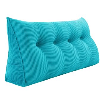 Buttoned Wedge Pillow Cushion Corduroy Fabric Sky Blue