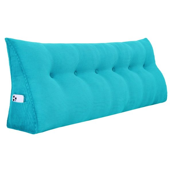 Buttoned Wedge Pillow Cushion Corduroy Fabric Sky Blue - Image 16