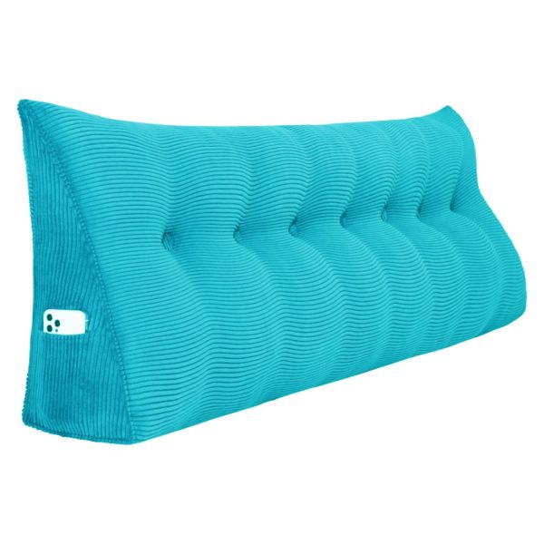Buttoned Wedge Pillow Cushion Corduroy Fabric Sky Blue - Image 17