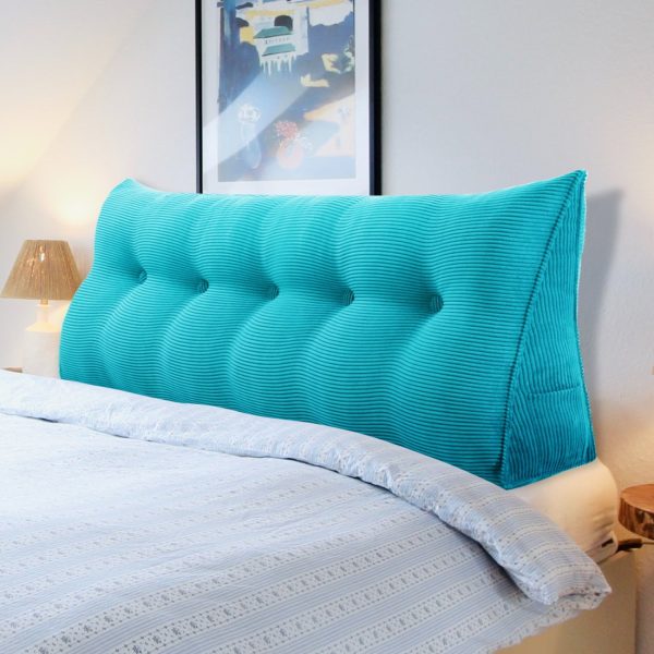 Buttoned Wedge Pillow Cushion Corduroy Fabric Sky Blue - Image 3
