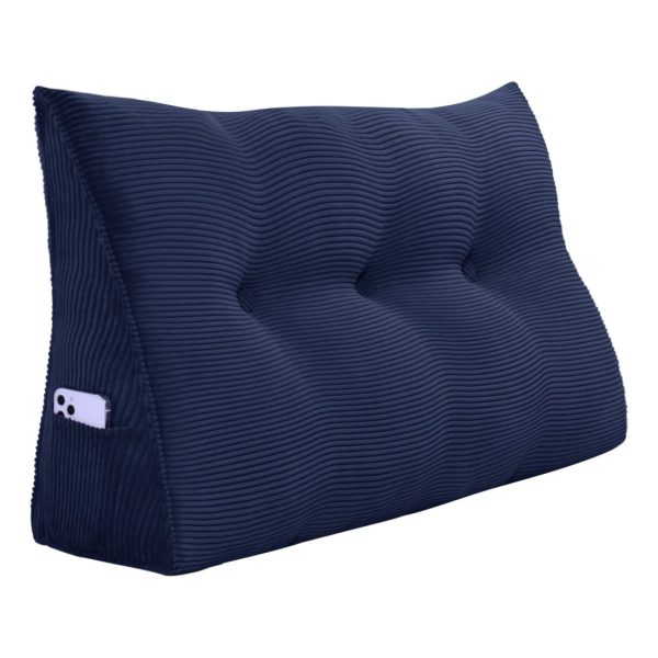 Buttoned Wedge Pillow Cushion Corduroy Fabric Blue - Image 12