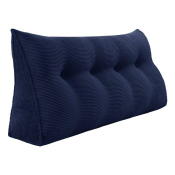 Buttoned Wedge Pillow Cushion Corduroy Fabric Blue
