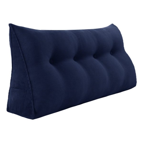 Buttoned Wedge Pillow Cushion Corduroy Fabric Blue