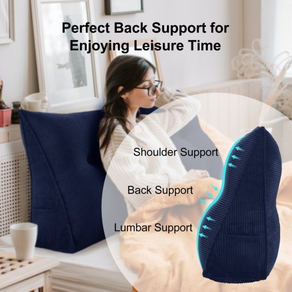 Buttoned Wedge Pillow Cushion Corduroy Fabric Blue - Image 6
