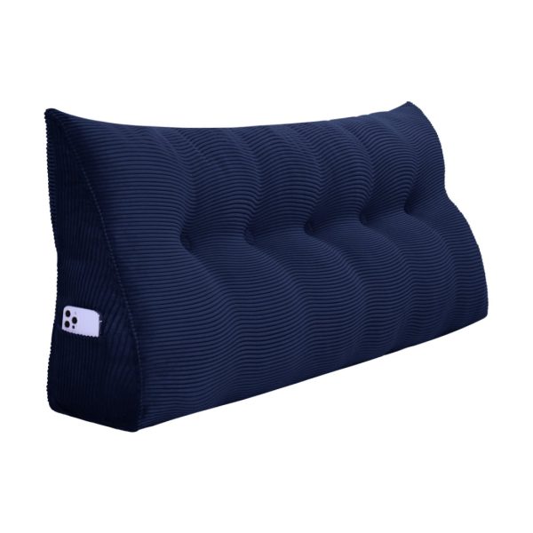 Buttoned Wedge Pillow Cushion Corduroy Fabric Blue - Image 13