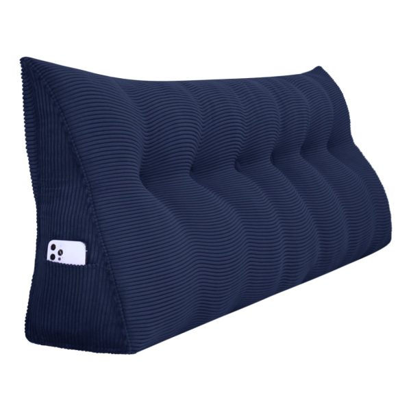 Buttoned Wedge Pillow Cushion Corduroy Fabric Blue - Image 14