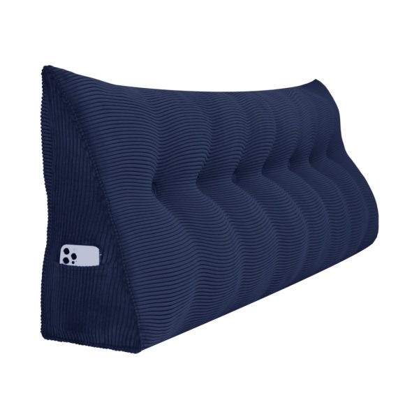 Buttoned Wedge Pillow Cushion Corduroy Fabric Blue - Image 15