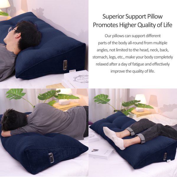 Buttoned Wedge Pillow Cushion Corduroy Fabric Blue - Image 5