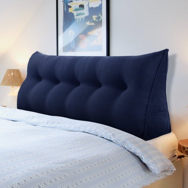 Buttoned Wedge Pillow Cushion Corduroy Fabric Blue - Image 3