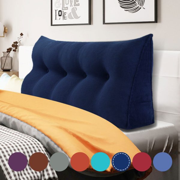 Buttoned Wedge Pillow Cushion Corduroy Fabric Blue - Image 4