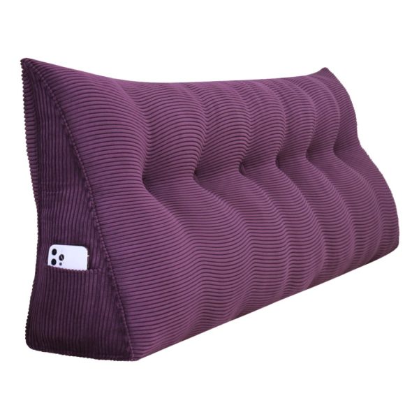 Buttoned Wedge Pillow Cushion Corduroy Fabric Purple - Image 15