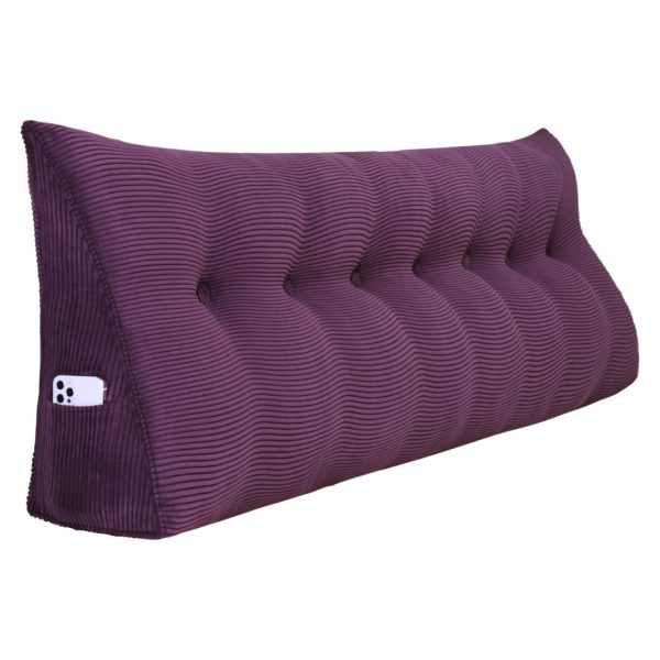 Buttoned Wedge Pillow Cushion Corduroy Fabric Purple - Image 16