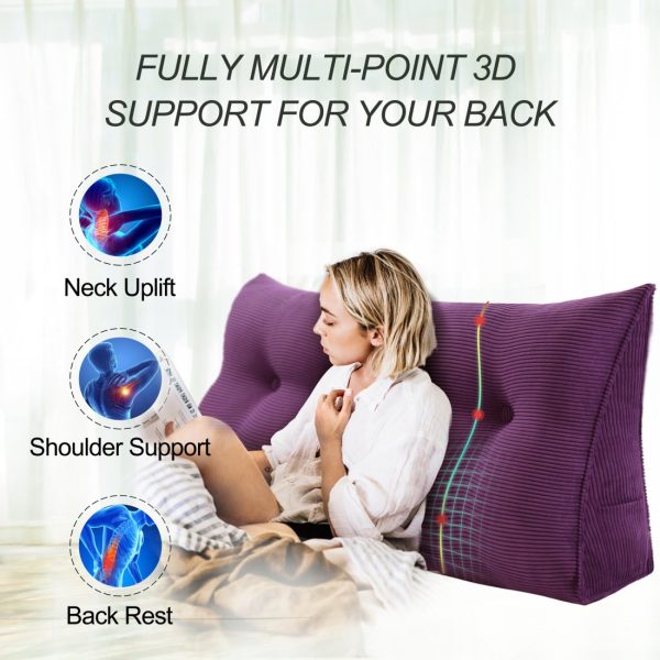 Buttoned Wedge Pillow Cushion Corduroy Fabric Purple - Image 4