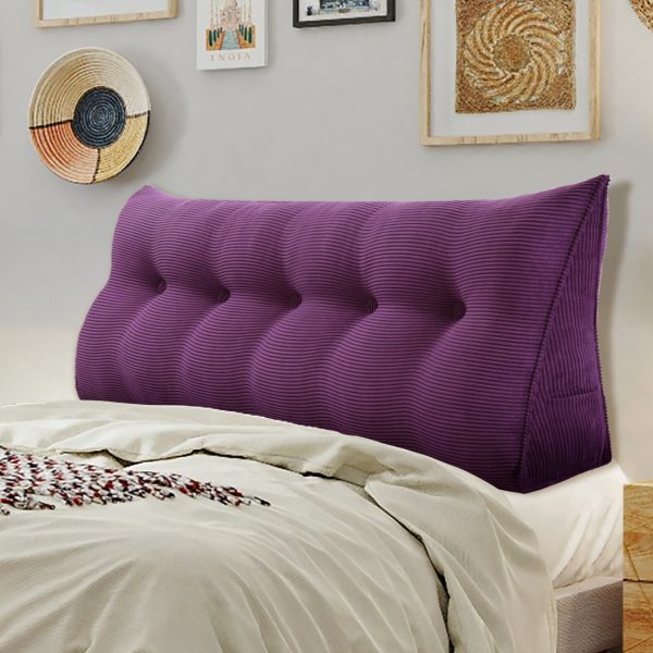 Buttoned Wedge Pillow Cushion Corduroy Fabric Purple - Image 3