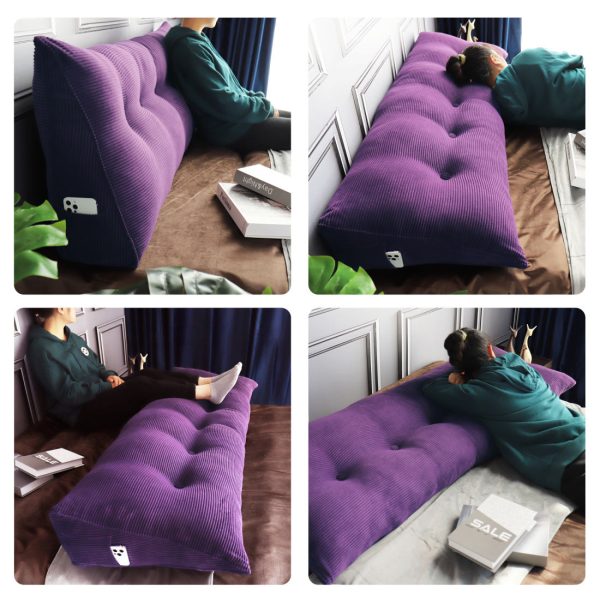 Buttoned Wedge Pillow Cushion Corduroy Fabric Purple - Image 8
