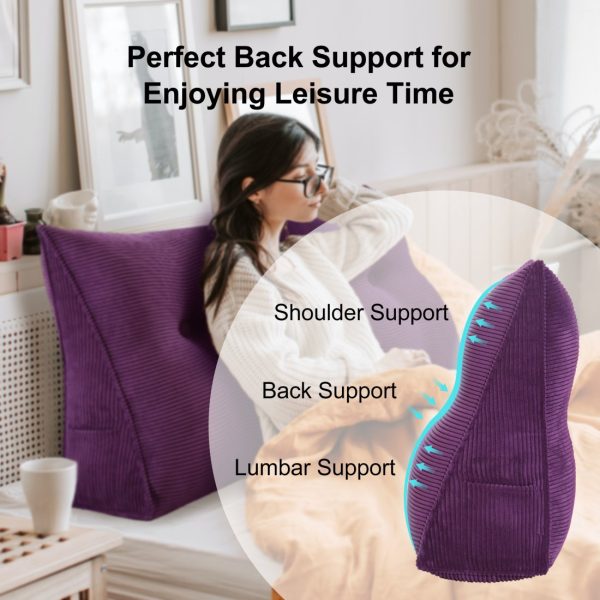 Buttoned Wedge Pillow Cushion Corduroy Fabric Purple - Image 5