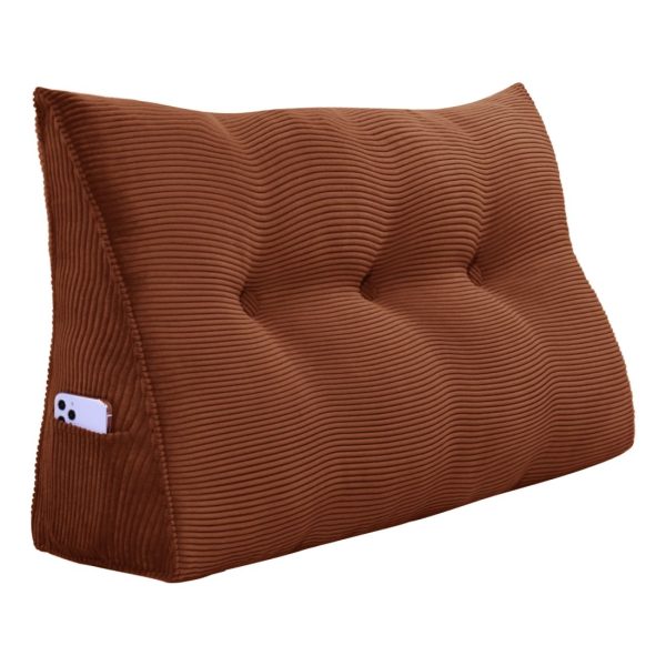 Buttoned Wedge Pillow Cushion Corduroy Fabric Brown - Image 14
