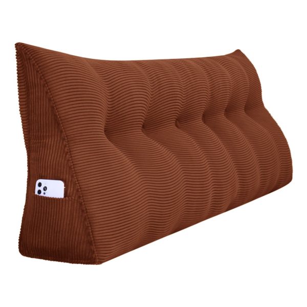 Buttoned Wedge Pillow Cushion Corduroy Fabric Brown - Image 16