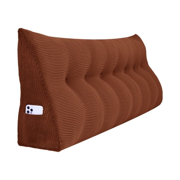 Buttoned Wedge Pillow Cushion Corduroy Fabric Brown - Image 17