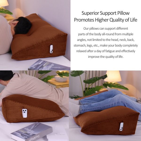 Buttoned Wedge Pillow Cushion Corduroy Fabric Brown - Image 8