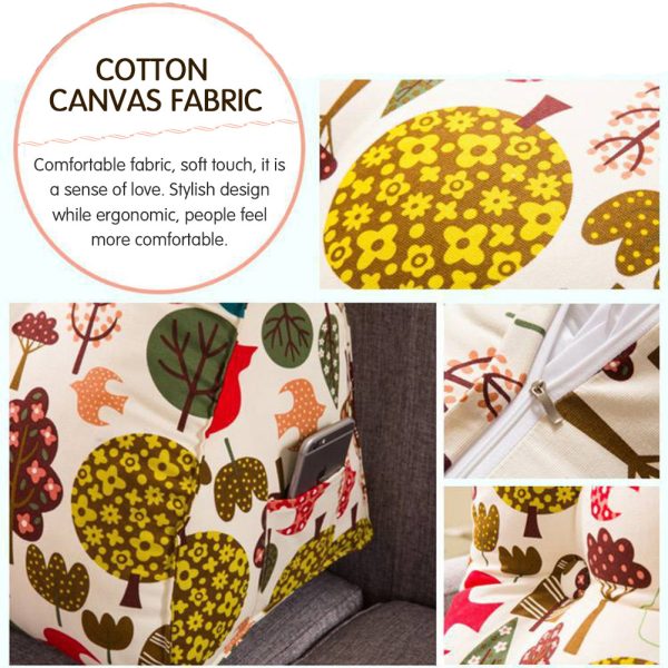 Buttoned Reading Pillow Cushion Cotton Canvas Fabric Forest Symphony - Image 3