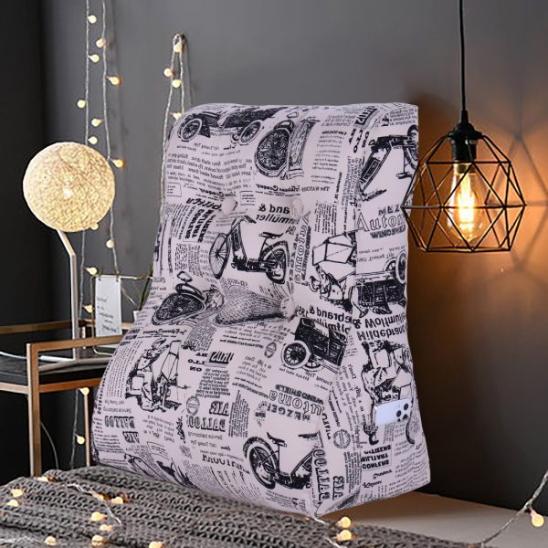 Buttoned Reading Pillow Cushion Cotton Canvas Fabric Old Newspaper - Image 2