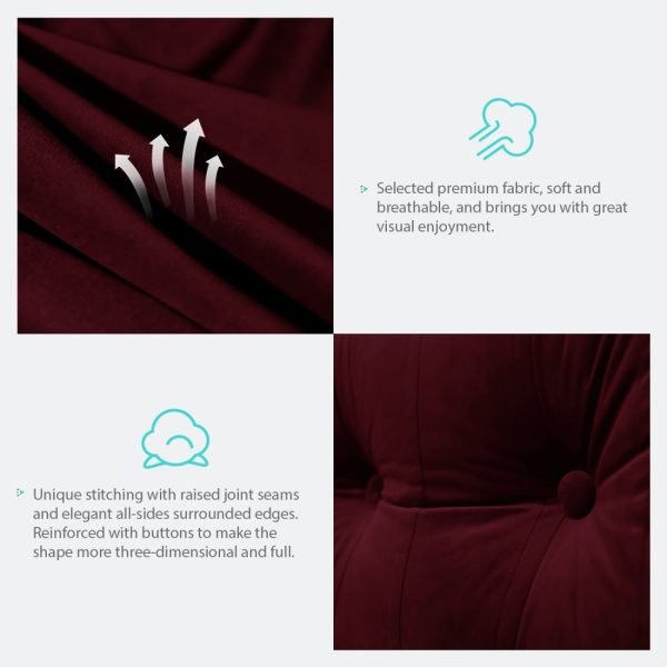 Buttoned Body Pillow Cushion Velvet Fabric Red - Image 14