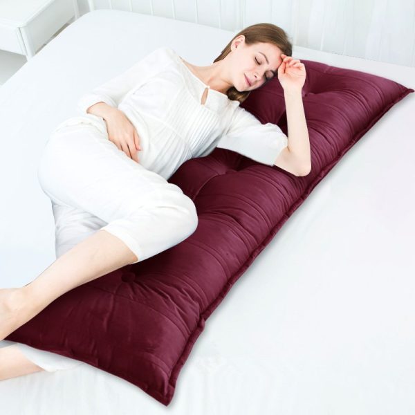 Buttoned Body Pillow Cushion Velvet Fabric Red - Image 8