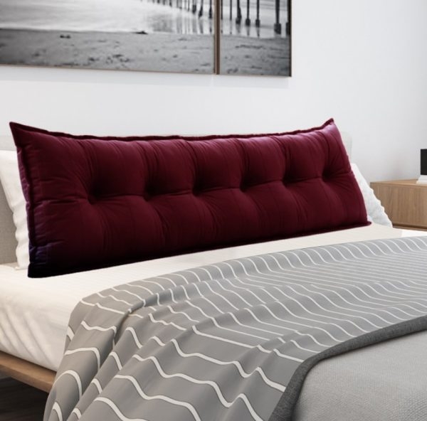 Buttoned Body Pillow Cushion Velvet Fabric Red - Image 12