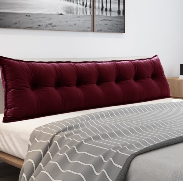 Buttoned Body Pillow Cushion Velvet Fabric Red - Image 13