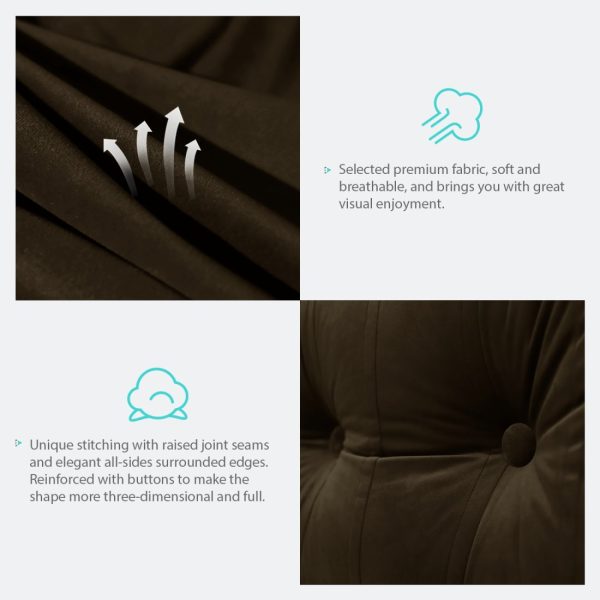 Buttoned Body Pillow Cushion Velvet Fabric Coffee Color - Image 9