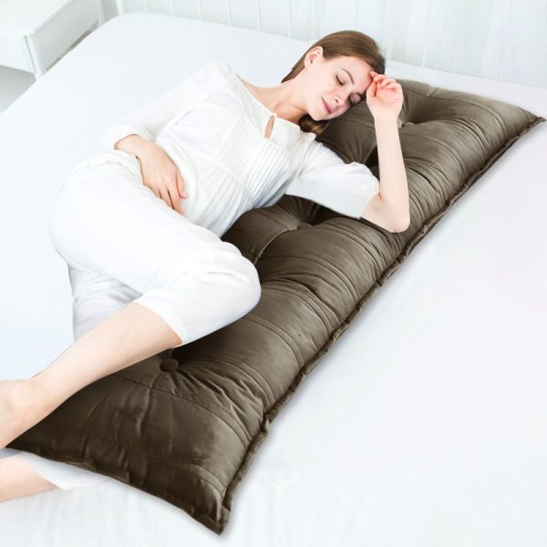 Buttoned Body Pillow Cushion Velvet Fabric Coffee Color - Image 7
