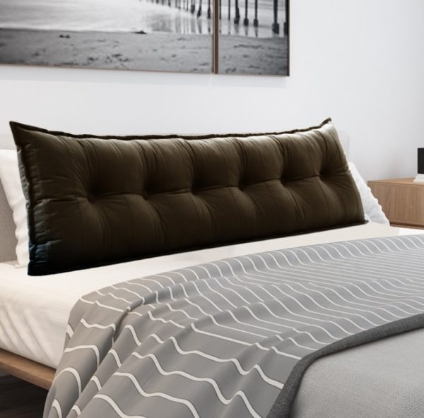 Buttoned Body Pillow Cushion Velvet Fabric Coffee Color - Image 15
