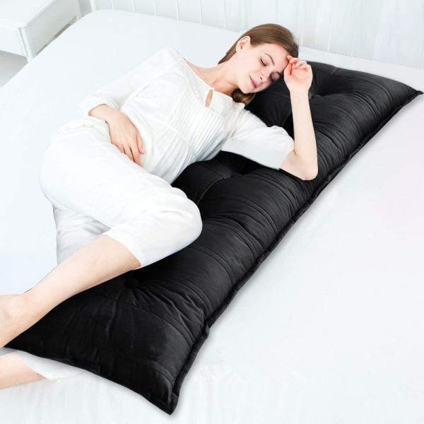 Buttoned Body Pillow Cushion Velvet Fabric Black - Image 7
