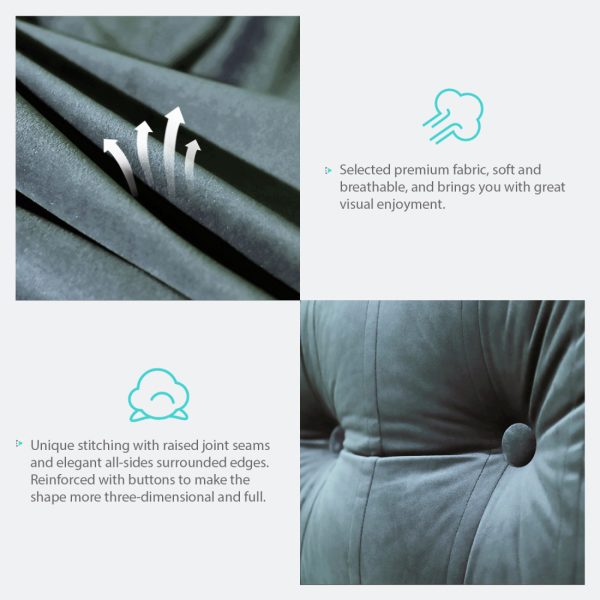 Buttoned Body Pillow Cushion Velvet Fabric Gray - Image 9