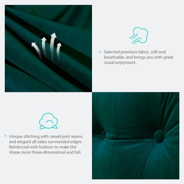 Buttoned Body Pillow Cushion Velvet Fabric Cyan - Image 7