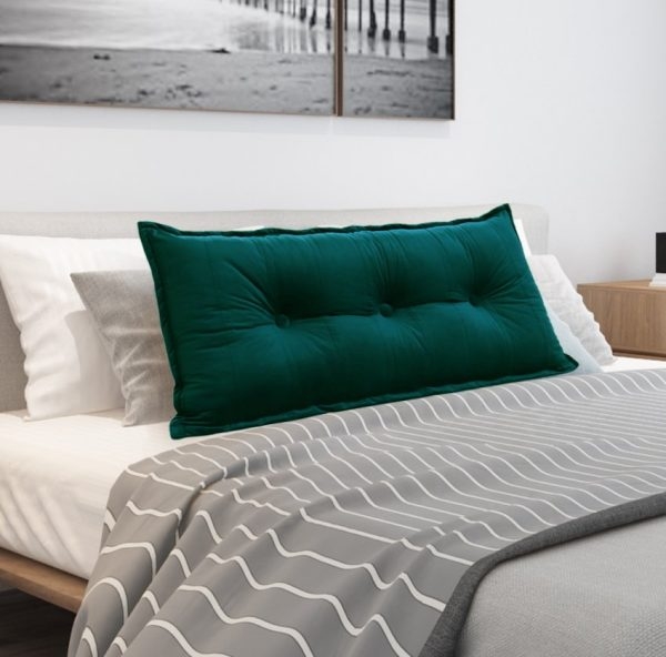 Buttoned Body Pillow Cushion Velvet Fabric Cyan - Image 9
