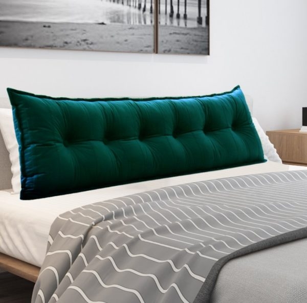 Buttoned Body Pillow Cushion Velvet Fabric Cyan - Image 12