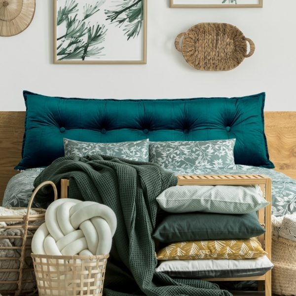 Buttoned Body Pillow Cushion Velvet Fabric Cyan - Image 2